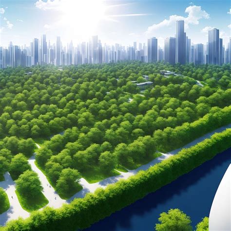 Premium Photo | Landscape view of future city with eco green park generative art by ai