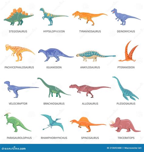 Dinosaurs Colored Isolated Icons Set Stock Vector - Illustration of giant, parasaurolophus ...