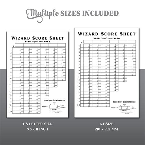 Wizard Score Sheet, Wizard Card Game Score Sheet, Printable Wizard Score Pad, Wizard Scoring ...