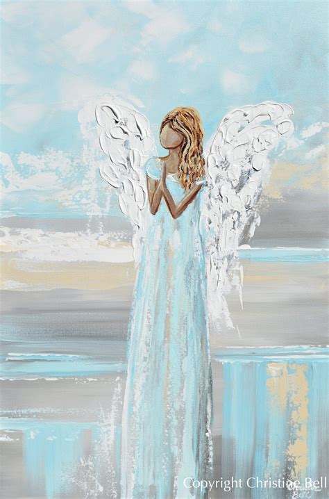 Angel Painting Canvas Print Guardian Angels Home Decor Blue Wall Art ...