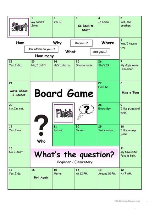 English ESL Board Game - What's the Question? (Easy)