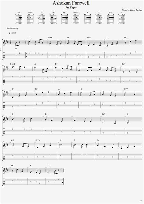 Aaron Willmon Ashokan Farewell Guitar Tab In D Major Download Print SKU: MN0209501 ...