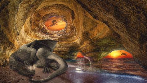 Dragon's Cave by the Sea at Sunset Digital Backdrop - Etsy