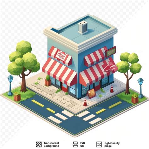 Premium PSD | Store building exterior with landscape isometric