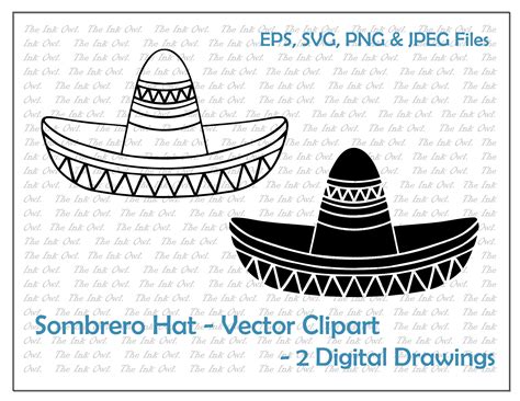 Sombrero Hat Vector Clipart / Outline & Stamp Drawing - Etsy New Zealand