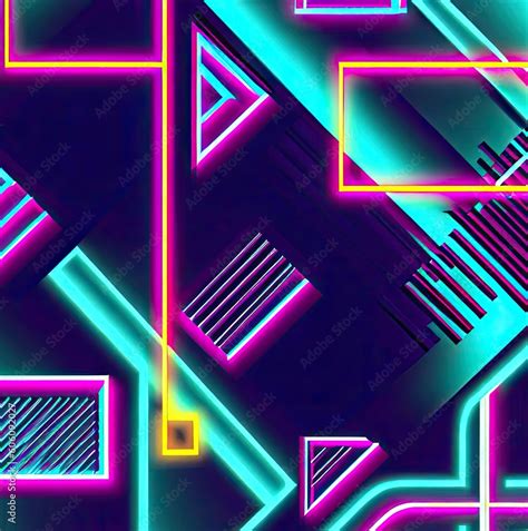 Geometric shapes of different shapes and colors in neon Stock Illustration | Adobe Stock