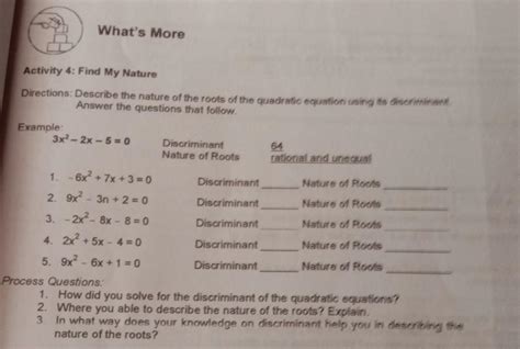 describe the nature of the roots of the quadratic equation using the ...