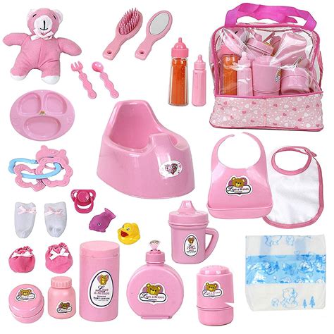 Baby Doll Diaper Bag Set, Doll Feeding Set with Baby Doll Accessories Includes Doll Bottles ...