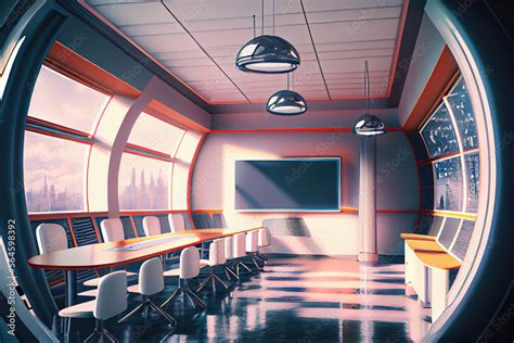 Futuristic classroom interior design for school of the future (Generative AI) Stock Illustration ...