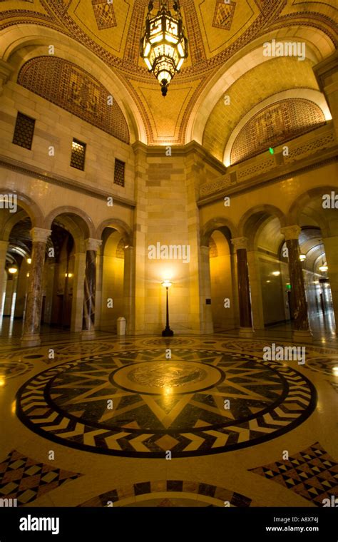 Marble arches and dome inside the Los Angeles City Hall Building Los ...