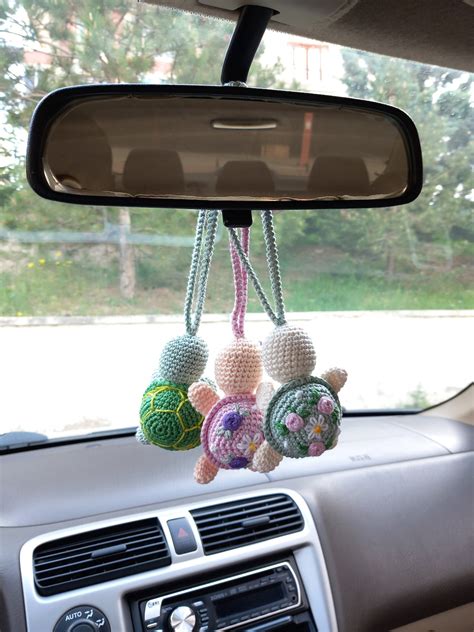 Crochet Car Accessories, Crochet Turtle Car Mirror Hanging Accessories, Crochet Turtle Bag ...