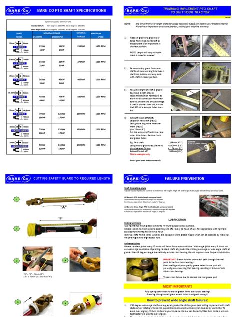 PTO Shaft Information Sheet | PDF | Bearing (Mechanical) | Tractor