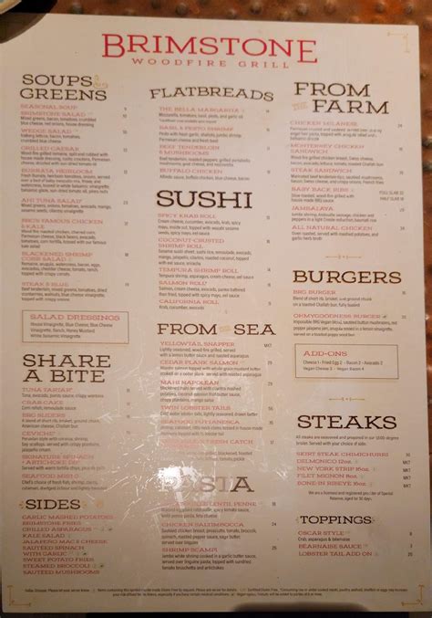 Menu at Brimstone Woodfire Grill steakhouse, Pembroke Pines