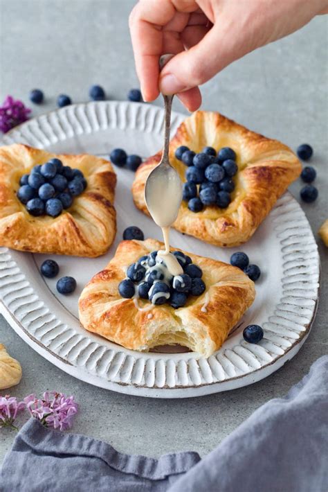 Puff Pastry Danish with Custard & Blueberries - Elavegan