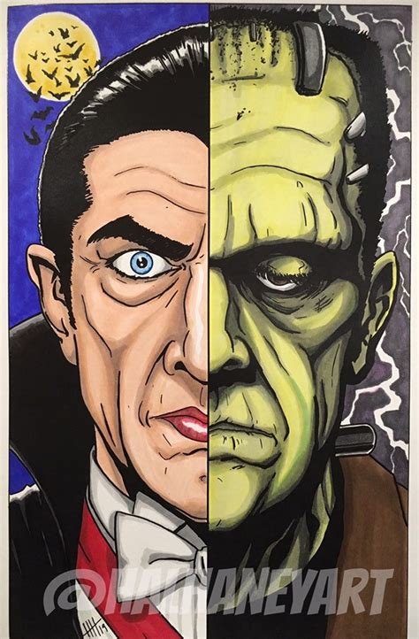 Dracula/frankenstein Split 11x17 Fine Art Print - Etsy