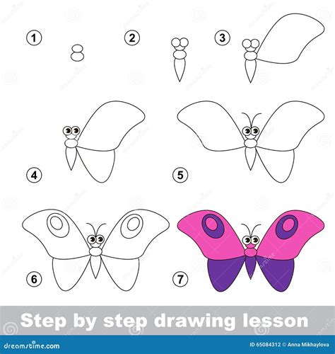 Drawing Tutorial. How To Draw a Butterfly Stock Vector - Illustration of color, child: 65084312