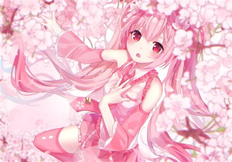 Free download | HD wallpaper: hatsune miku, pink hair, sakura blossom, twintails, vocaloid ...