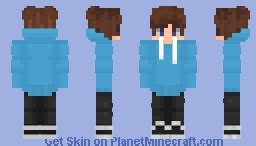 Brown Hair Blue Hoodie Minecraft Skin