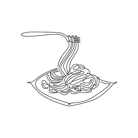 One single line drawing of fresh delicious Italian spaghetti logo vector illustration. Pasta ...