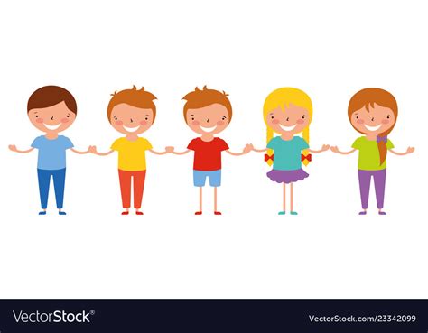 Cute group kids holding hands Royalty Free Vector Image