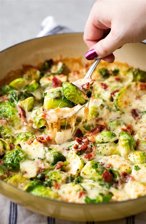 Cheesy Brussels Sprouts with Bacon - The Chunky Chef