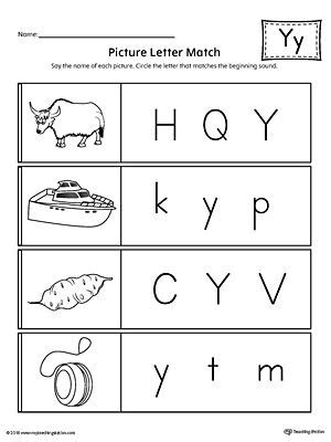 Picture Letter Match: Letter Y Worksheet Name Writing Practice, Writing Practice Worksheets ...