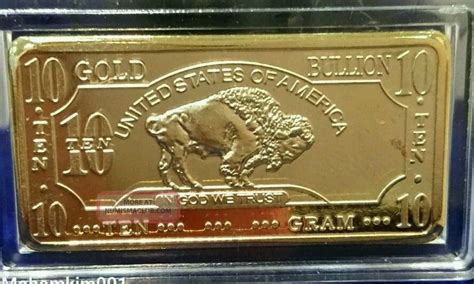 10 Gram Fine Gold Bullion Bar 100 Mills. 999 24k American Buffalo Bison