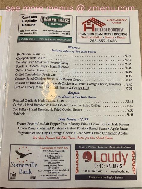 Menu at Eaton Place Restaurant, Eaton, 125 Eaton Lewisburg Rd