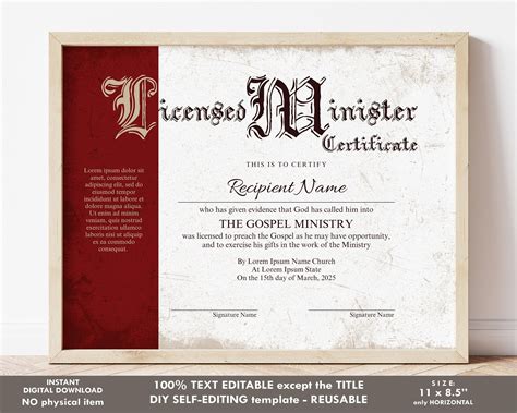 Editable Licensed Minister Certificate Template Printable - Etsy