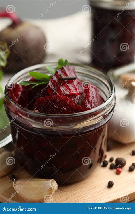 Delicious Pickled Beets and Spices on Wooden Board Stock Image - Image ...