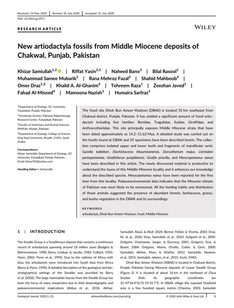 (PDF) New artiodactyla fossils from Middle Miocene deposits of Chakwal