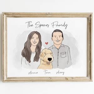 Custom Family Portrait With Pets, Personalized Family Wall Art Illustration, Family Drawing From ...