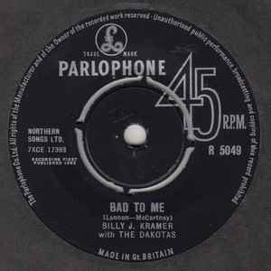 Billy J. Kramer With The Dakotas* - Bad To Me (1963, Vinyl) | Discogs