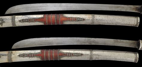 Matched Pair of Fine, Silver-Clad Long Burmese Swords (Dha) - Michael Backman Ltd