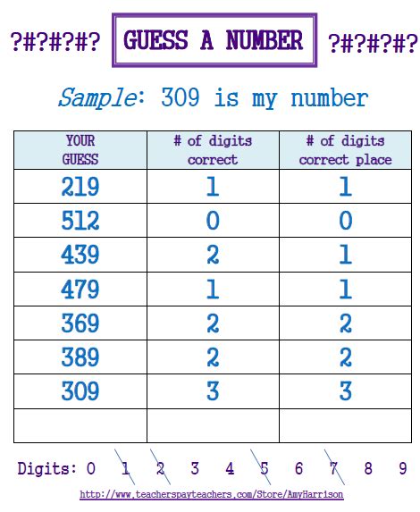 My Math Resources - guess a number sample