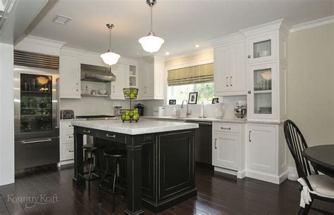 Black Kitchen Island and White Cabinets in Chatham, NJ