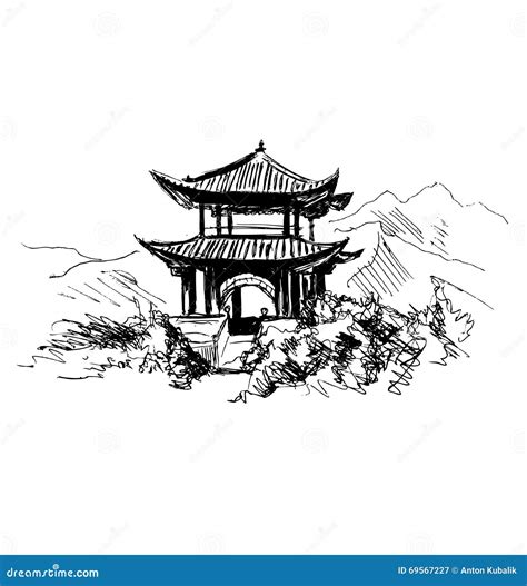 Hand Sketch Chinese Landscape Stock Vector - Image: 69567227