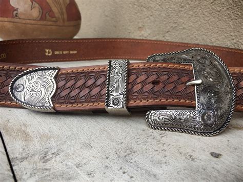 Vintage Silver Tone Western Belt Buckle for Men on Genuine Leather Belt Size 40 Waist, Cowboy ...