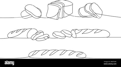 Bakery products one line continuous drawing. Whole grain and wheat bread, ciabatta, toast bread ...