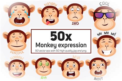 50 Monkey Expression Emoticon Collection Illustration – MasterBundles