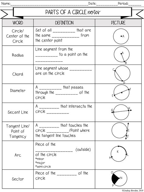 Circles Geometry Worksheet