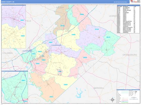 Aiken County, SC Wall Map Color Cast Style by MarketMAPS