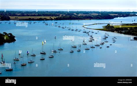 Aerial view of the Bosham channel in Chichester harbour. Lines of ...