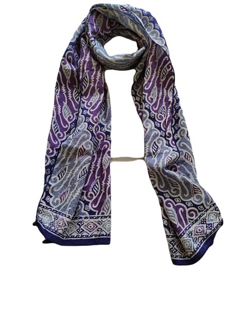 Selendang Batik Pashmina Motif Scarf Batik GESYAL Viscose Viskos Parang Lilac Biru – handycapables