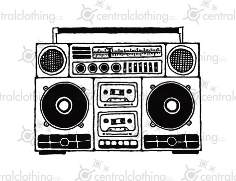 Boom Box Radio Stereo Clip Art, Cassette Tape Deck, Black and White, Cut File, Png, Svg, Pdf ...