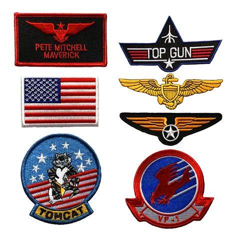 Top Gun Pete Mitchell Maverick Iron On Sew on Patch Set (7 PC Set ...