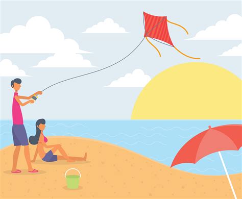 Kids Flying a kite on the beach - Download Free Vectors, Clipart Graphics & Vector Art