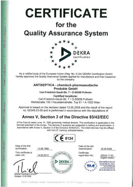 Page 1 CERTIFICATE for the Quality Assurance System DEKRA ...