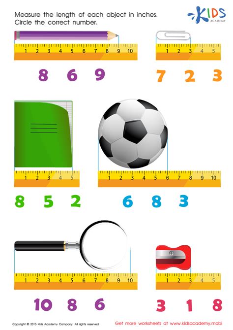 Learning measuring objects in inches Worksheet: Math Printable PDF for Kids