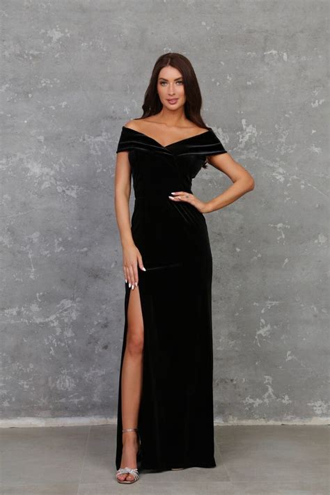 Black Velvet Dress, off the Shoulder Dress, Pencil Dress, Wedding Dress ...